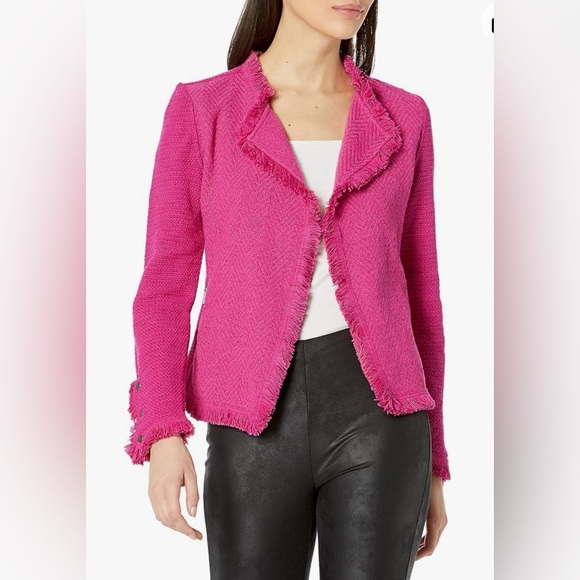 NIC+ZOE Fringe Mix Knit Jacket In Charged Pink Size Small NWOT - Picture 1 of 10